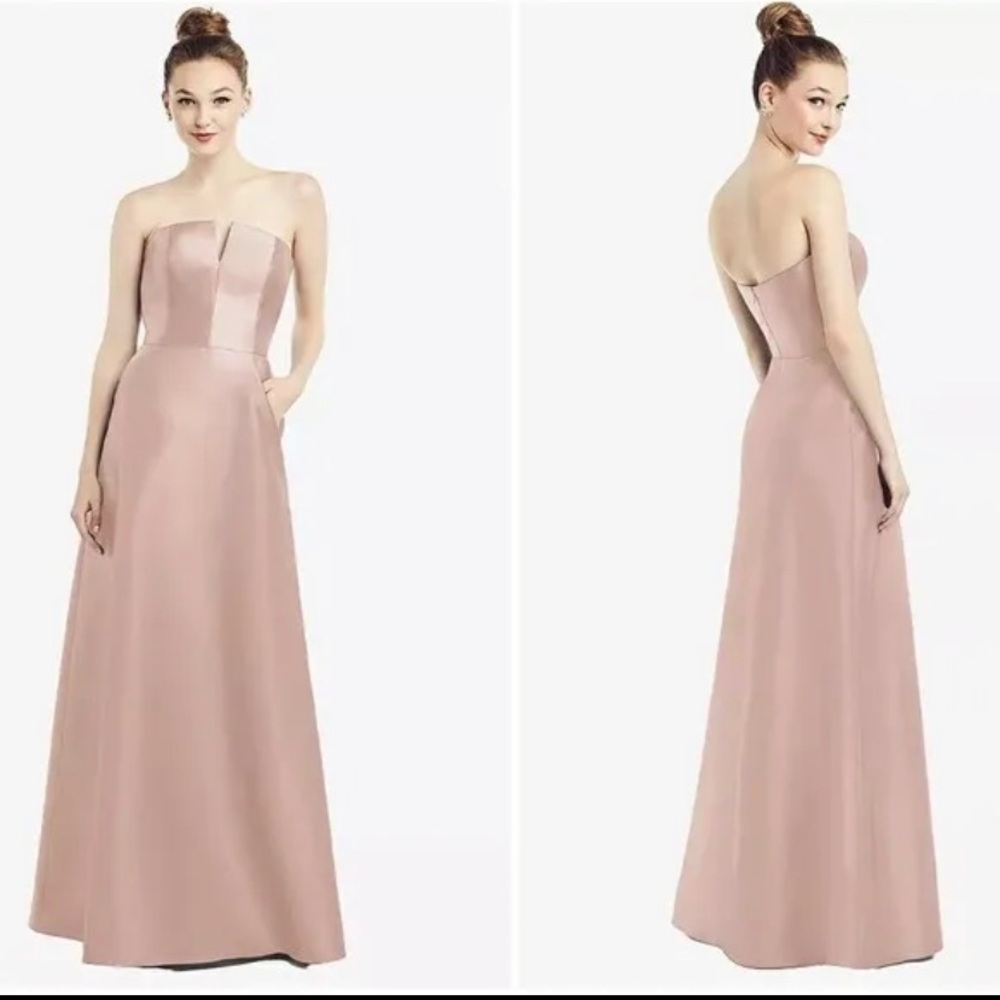 NWT Alfred Sung Strapless Notch Satin Twill Gown Bridesmaid Dress Toasted Sugar